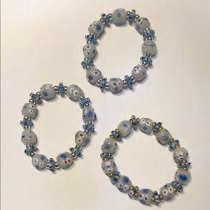 Sky blue pattern recycled glass bracelet